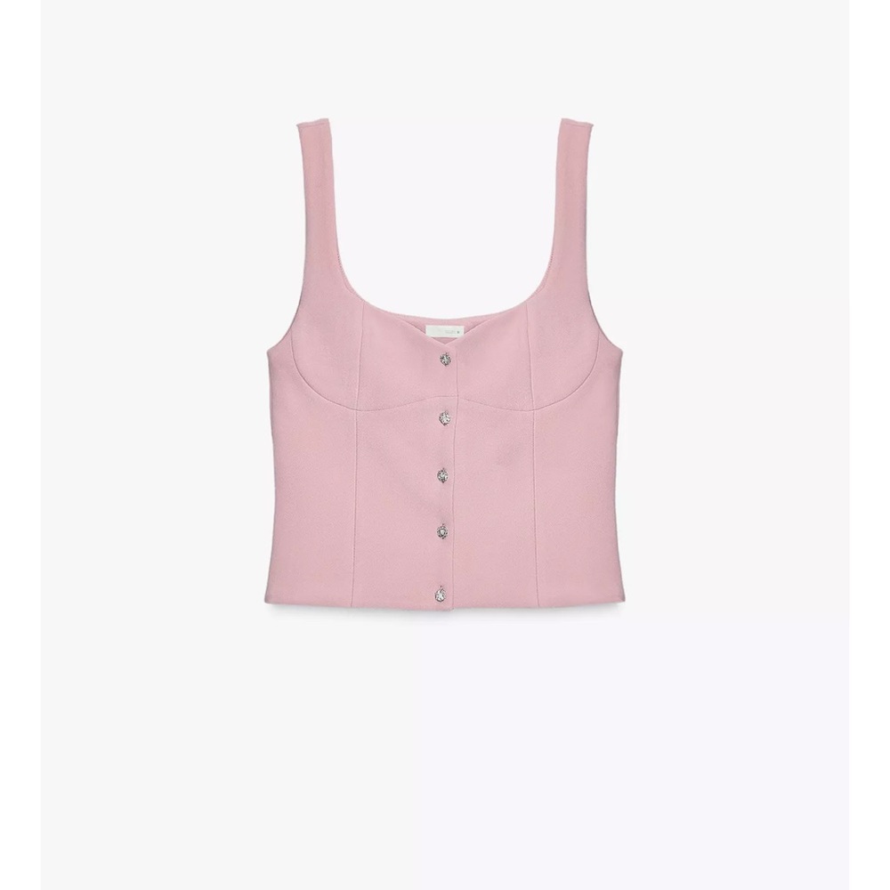 NEW Zara M Blush Pink Jewel Button Crepe Top new with tags